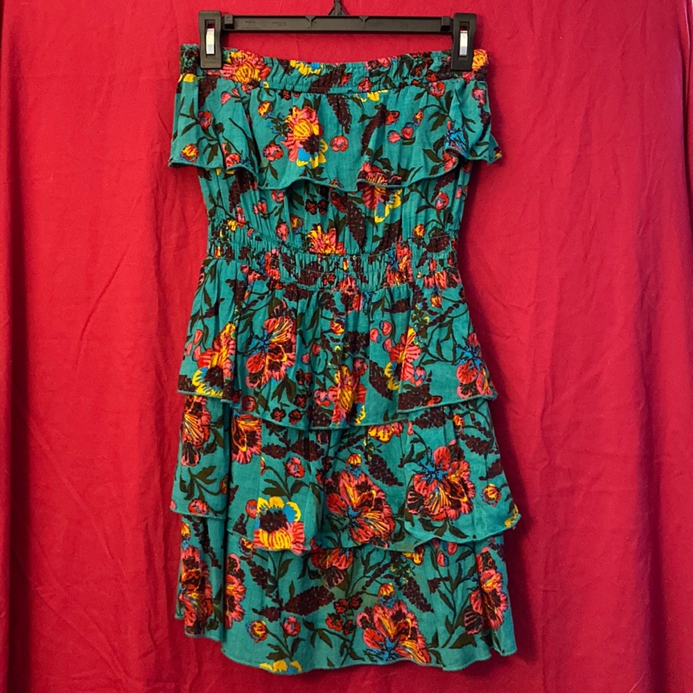 Women flowers multicolor strapless dress size M